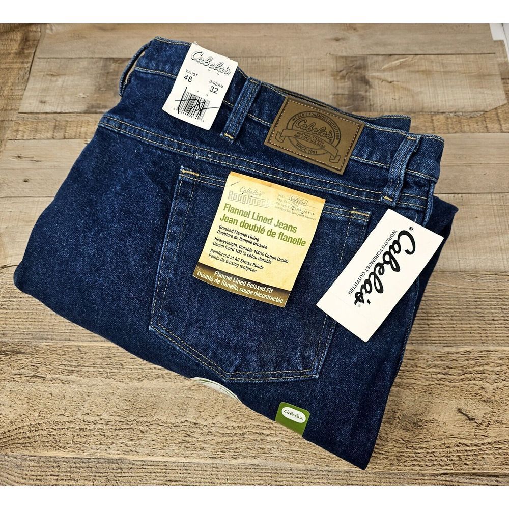 NWT Cabela's Roughneck Men's‎ Flannel Lined Denim Jeans Size 48 Warm Winter Work